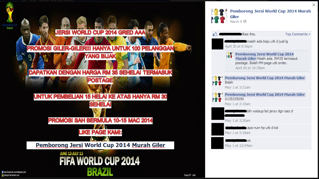 Photo from 'Pemborong Jersi World Cup 2014 Murah Giler' on Facebook 