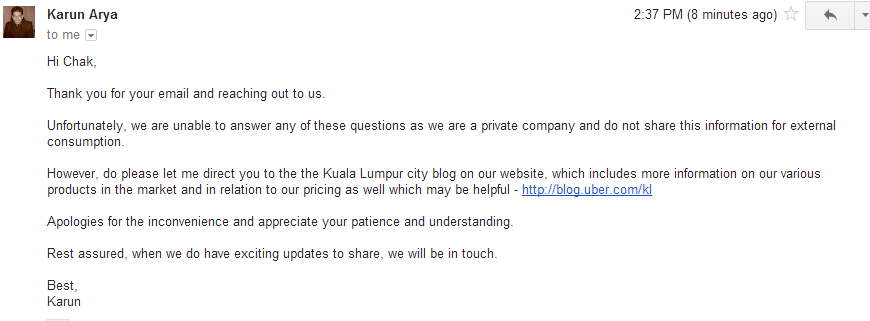 Some questions about Uber Malaysia   chak cilisos.my   Cilisos Sdn. Bhd. Mail