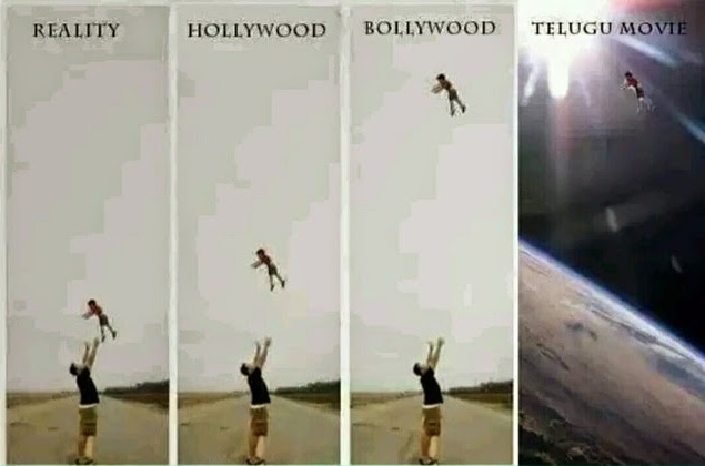 Reality vs Hollywood vs Bollywood vs Telugu Movie. Image from @WhatsAppText