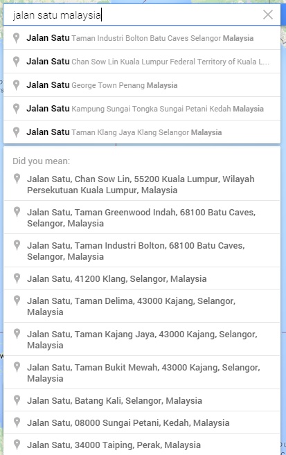 All the Jalan Satus in Malaysia.