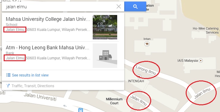 Jalan Elmu, KL. Screen cap from Google Maps.