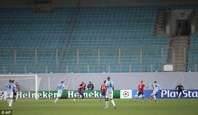 CSKA Moscow and Man City had to play to an empty stadium. It was punishment to CSKA Moscow fans who were being racist and all. Photo from dailymail.co.uk