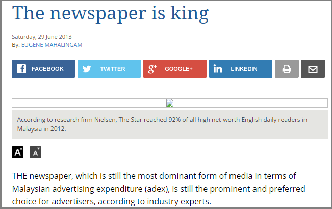 The newspaper is king   Business News   The Star Online