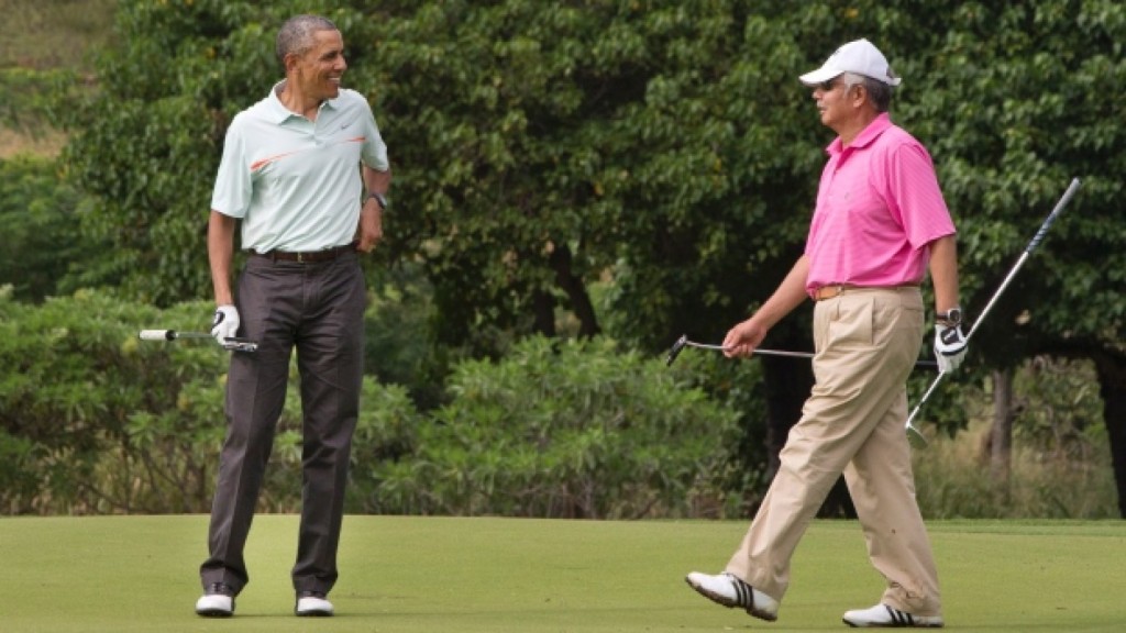 Najib on a personal trip golfing with US President Barrack Obama.