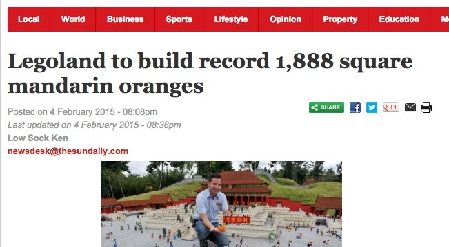 Legoland to build record 1 888 square mandarin oranges   theSundaily