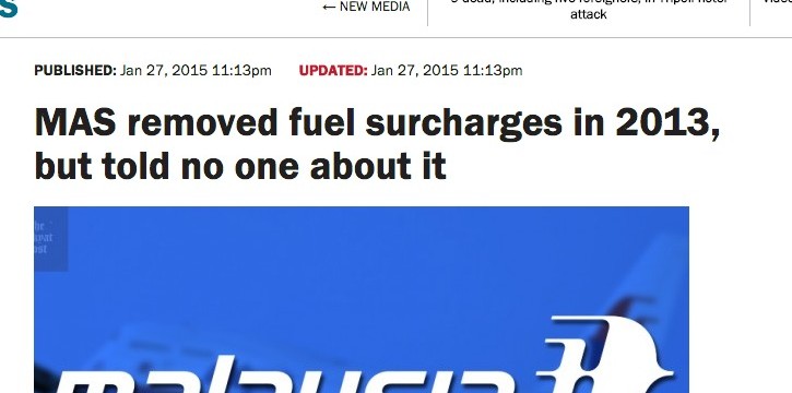MAS removed fuel surcharges in 2013  but told no one about it   The Rakyat Post   The Rakyat Post