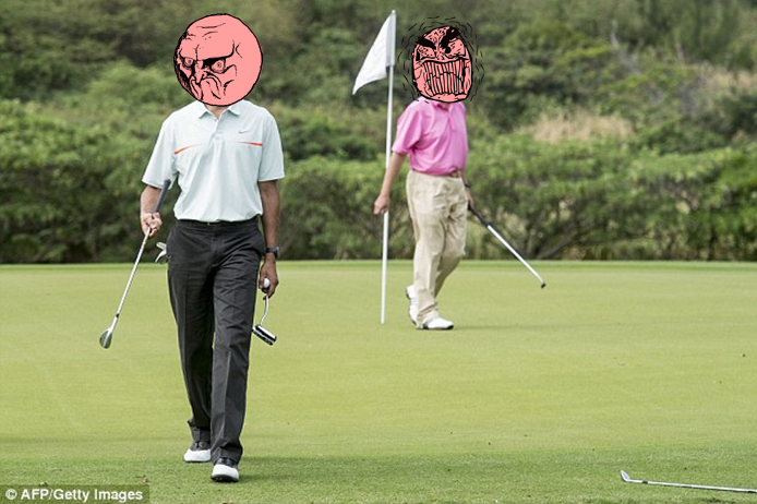Obama and Najib angry golf game. Image from Daily Mail.