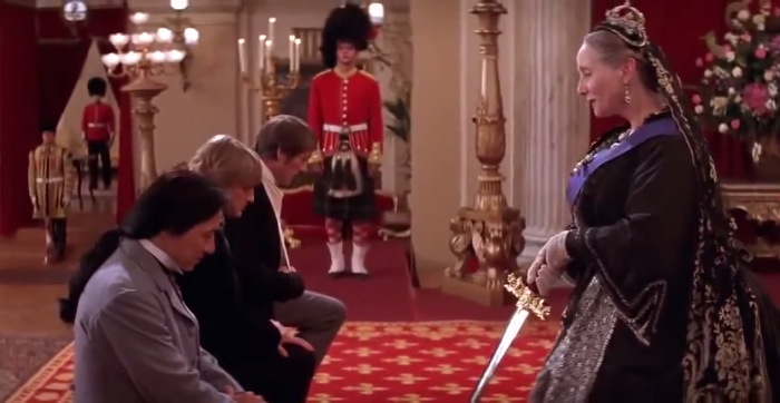 Queen Victoria knighting Jackie Chan's character in Shanghai Knights. 1