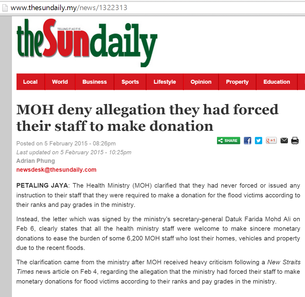 moh deny allegation the sun daily