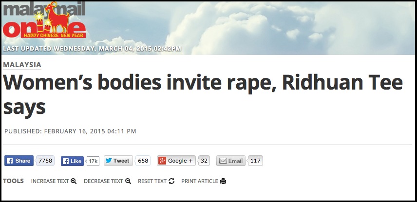 Women’s bodies invite rape  Ridhuan Tee says   Malaysia   Malay Mail Online