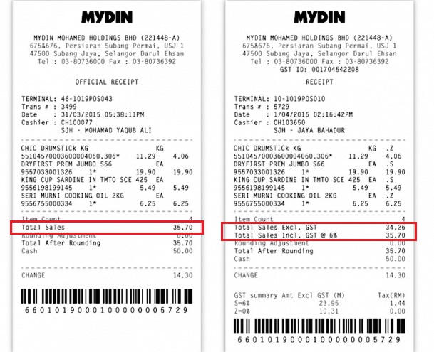GST Mydin receipts