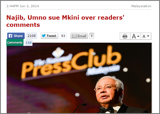 Screenshot of Malaysiakini headline