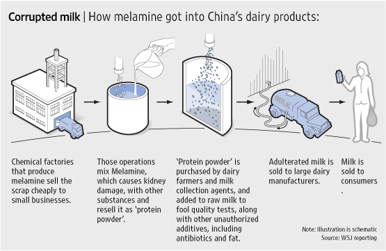 how melamine get into china dairy product milk. Image from The Wall Street Journal