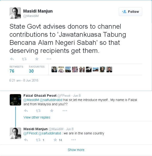 Screencap from Datuk Masidi Manjun's Twitter. 