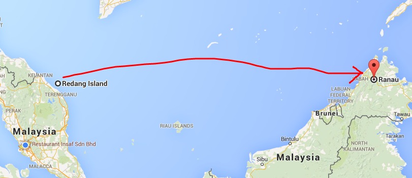 Redang Island to Ranau Sabah   Google Maps