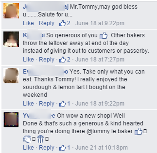customer replies tommy le baker. Screenshot from their Facebook