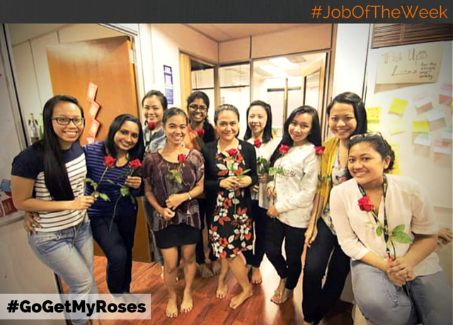 goget send roses to all women in the office. Image from GoGet's Facebook.