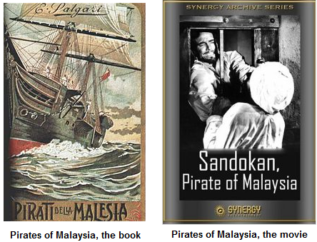 sandokan pirate of malaysia book movie. Image from (left) Wikipedia and (right) IMDB