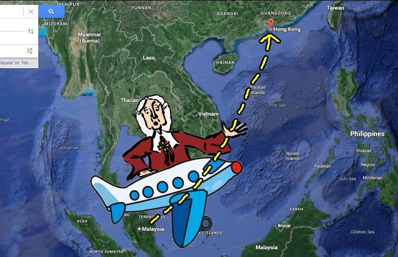 judge fly plane hong kong malaysia google earth