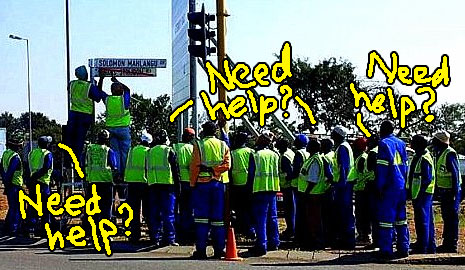 too many workmen construction worker change signboard