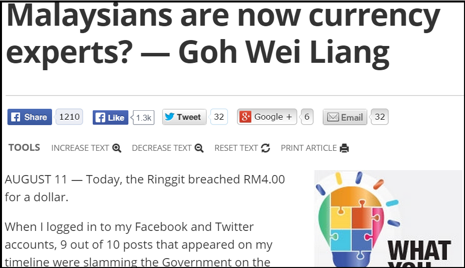 Malaysians are now currency experts  — Goh Wei Liang   What You Think   Malay Mail Online