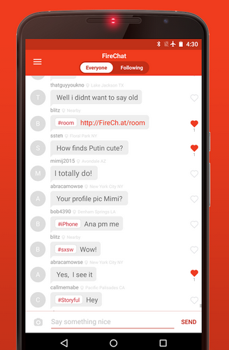 firechat interface. Image from Google Play Store