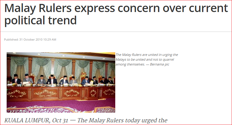 Screenshot from article Malay Ruler statement 2010 social contract