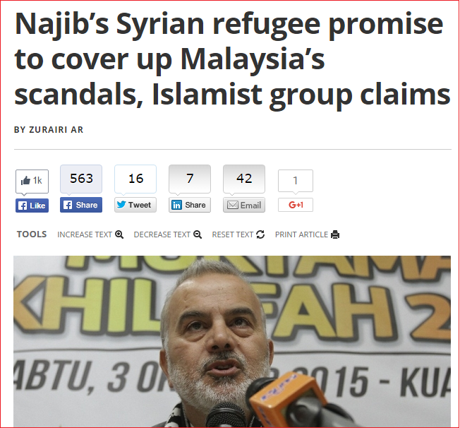 Screenshot of Hizbut Tahrir article Syrian refugee The Malay Mail Online