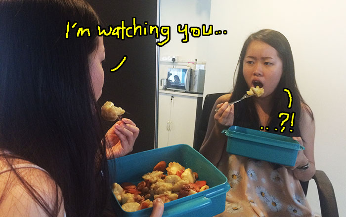eating in front of a mirror