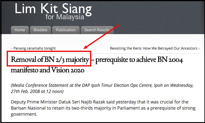 Removal of BN 2 3 majority – prerequisite to achieve BN 2004 manifesto and Vision 2020 « Lim Kit Siang