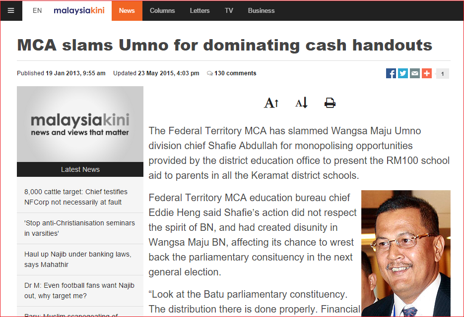 Screengrab of Malaysiakini's article