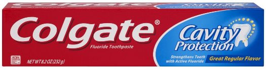 colgate toothpaste box cavity protection regular flavour. Image from Amazon