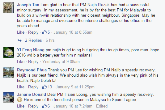 Lee Hsien Loong Singapore facebook najib comment support. Screengrab from LHL's FB post