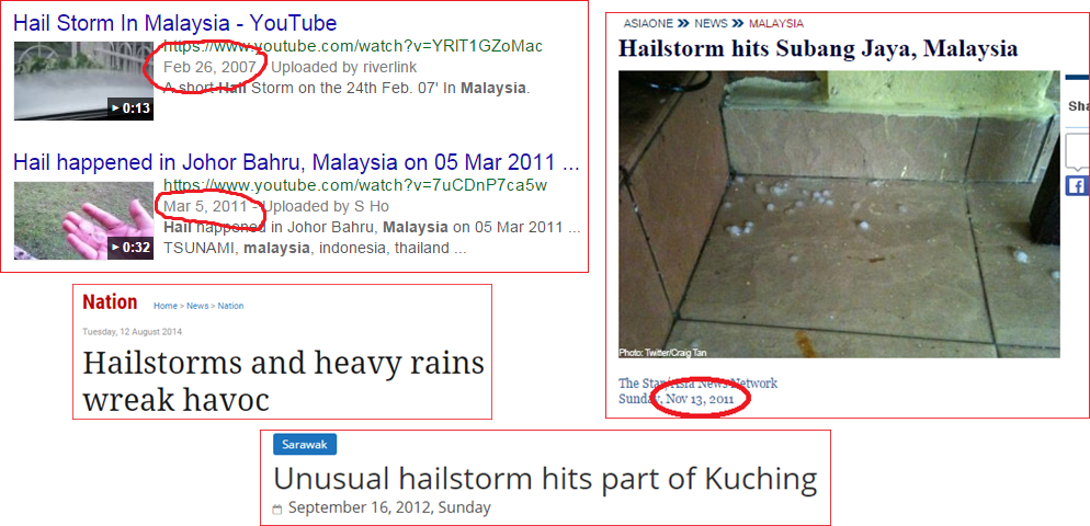 news media headlines hailstorm stones. Screengrabs from news sites
