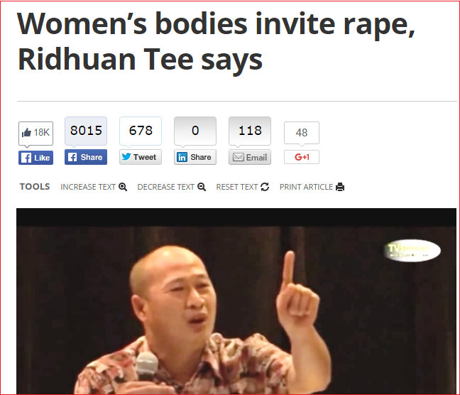 ridhuan tee women bodies rape. Screenshot from The Malay Mail Online