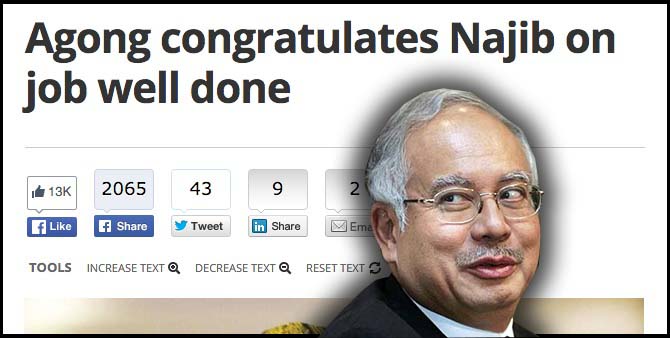 Agong congratulates Najib on job well done Malaysia Malay Mail Online