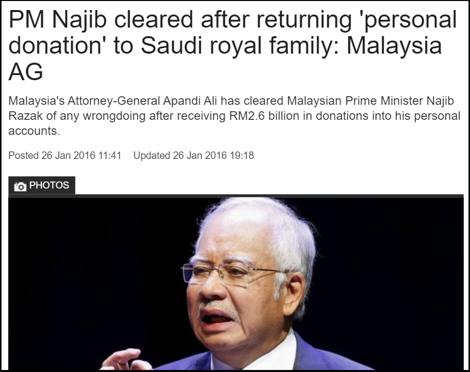 PM Najib cleared after returning personal donation to Saudi royal family Malaysia AG Channel NewsAsia