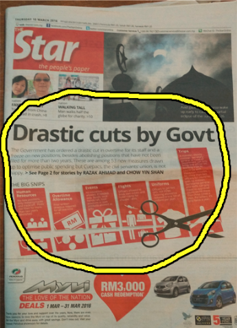 drastic cuts by Govt The Star front page