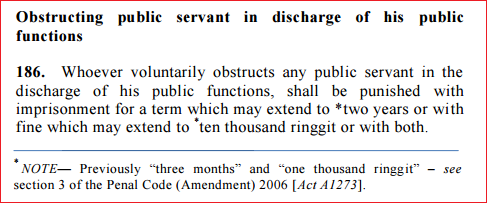 penal code section 186 obstructing public servant