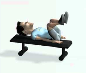 back lying knee lift. Screenshot from healthyloverclub video on YouTube