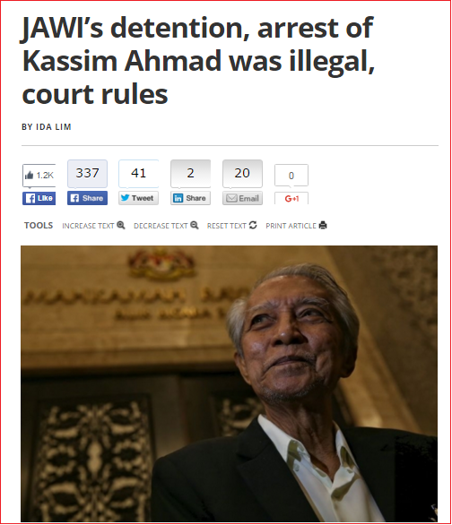 kassim ahmad jawi arrest illegal. Screenshot from The Malay Mail Online