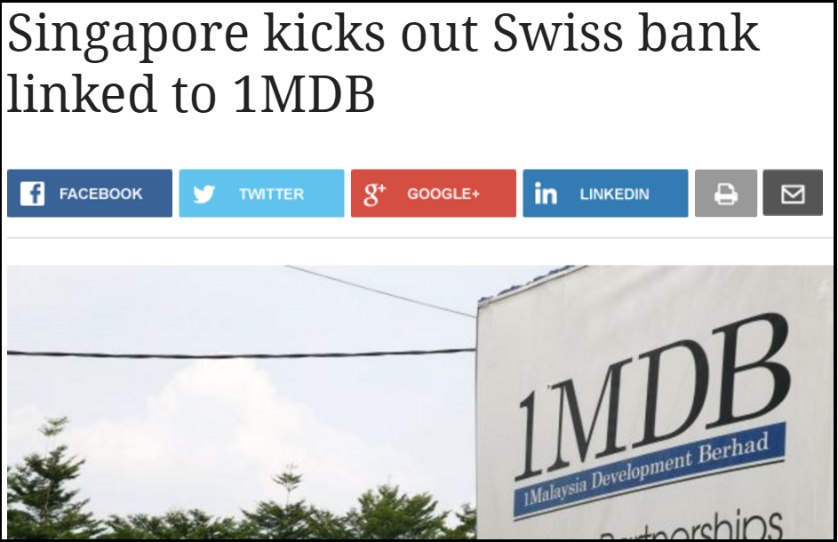 Singapore kicks out Swiss bank linked to 1MDB Nation The Star Online