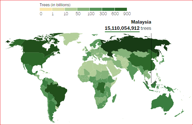 how many trees in malaysia 15 billion