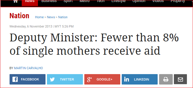 single mothers marginalised fewer than 8 percent get help Screenshot of article from The Star