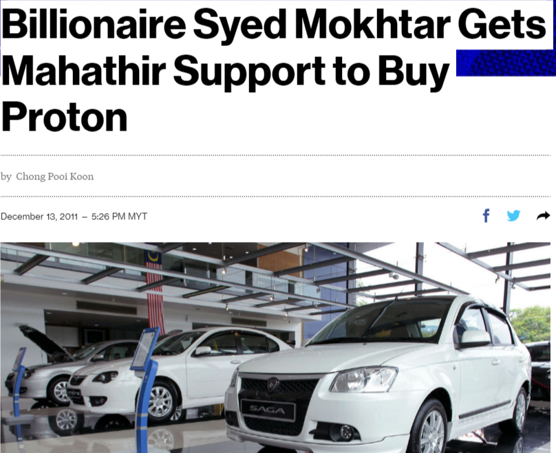 Billionaire Syed Mokhtar Gets Mahathir Support to Buy Proton Bloomberg