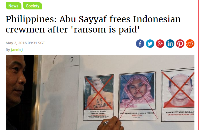 Indonesia hostage abu sayyaf free ransom paid Screenshot of article from International Business Times