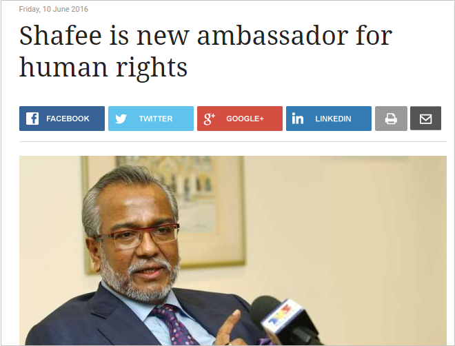 shafee abdullah appointed human rights ambassador