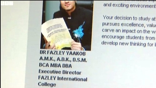 fazley yaakob fake degree website. Image from dcscience.net.