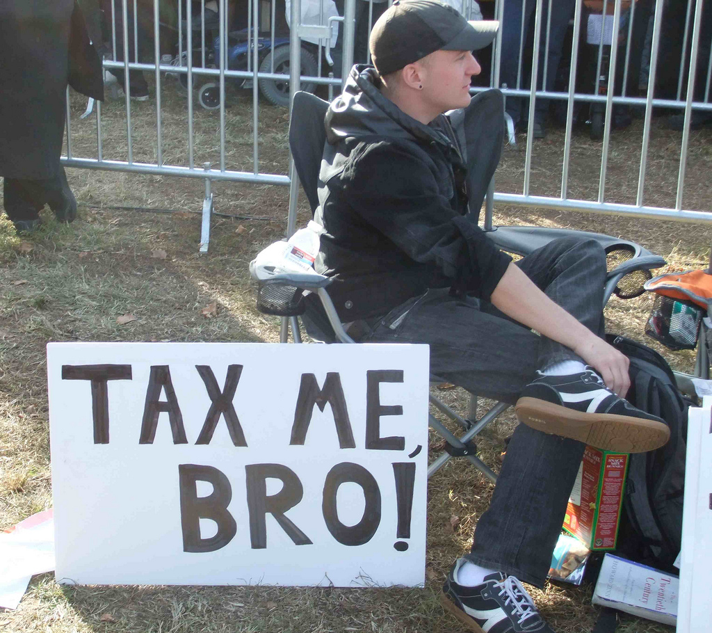 tax me bro placard sign card Image from morelibertynow.com.