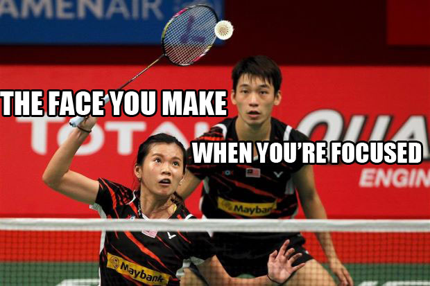 focused badminton mixed doubles